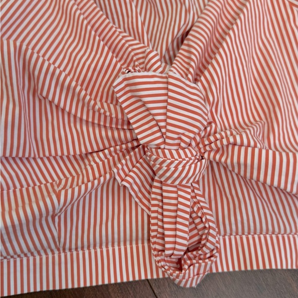 Plus Size Womens Eloquii Stripe Puff Sleeve Tie Front Top Size 20 Orange - Picture 6 of 9